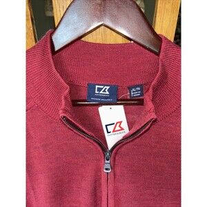 Cutter & Buck Sweater Mens XL Red 1/4 Quarter-Zip Long Sleeve 100% Cotton